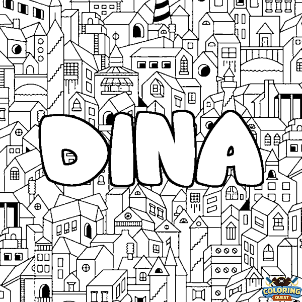 Coloring page first name DINA - City background