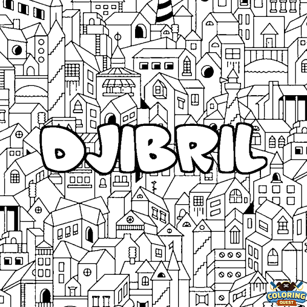 Coloring page first name DJIBRIL - City background