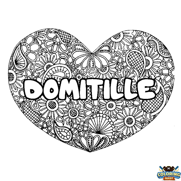 Coloring page first name DOMITILLE - Heart mandala background