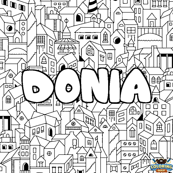 Coloring page first name DONIA - City background