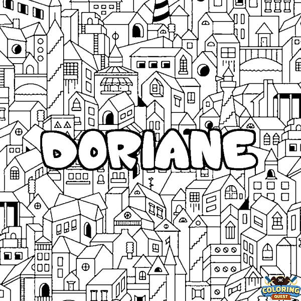 Coloring page first name DORIANE - City background