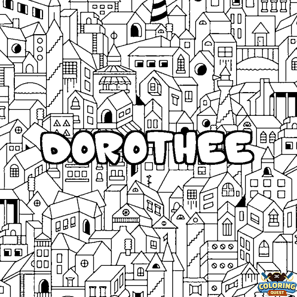 Coloring page first name DOROTHEE - City background