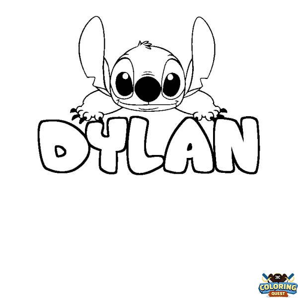 Coloring page first name DYLAN - Stitch background