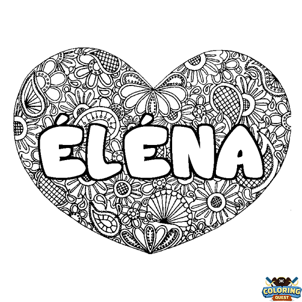 Coloring page first name &Eacute;L&Eacute;NA - Heart mandala background