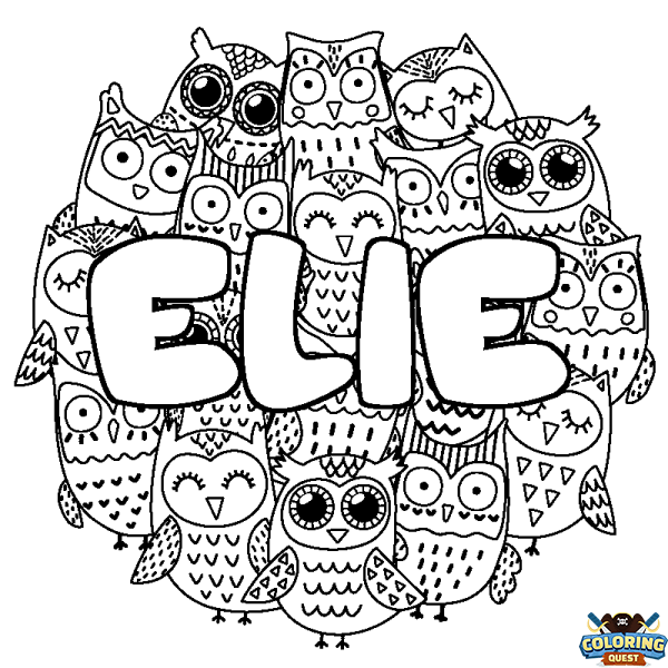 Coloring page first name ELIE - Owls background