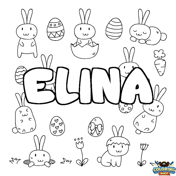 Coloring page first name ELINA - Easter background