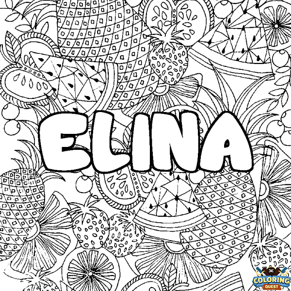 Coloring page first name ELINA - Fruits mandala background