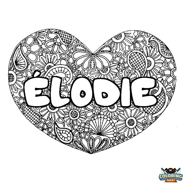 Coloring page first name &Eacute;LODIE - Heart mandala background