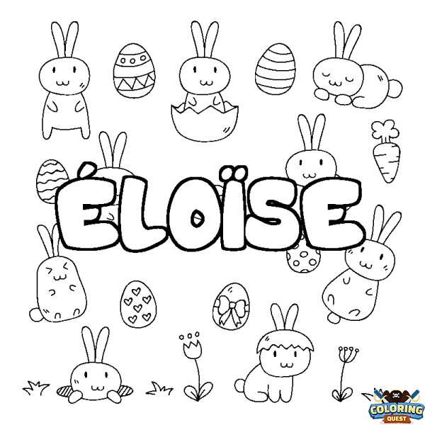 Coloring page first name &Eacute;LO&Iuml;SE - Easter background