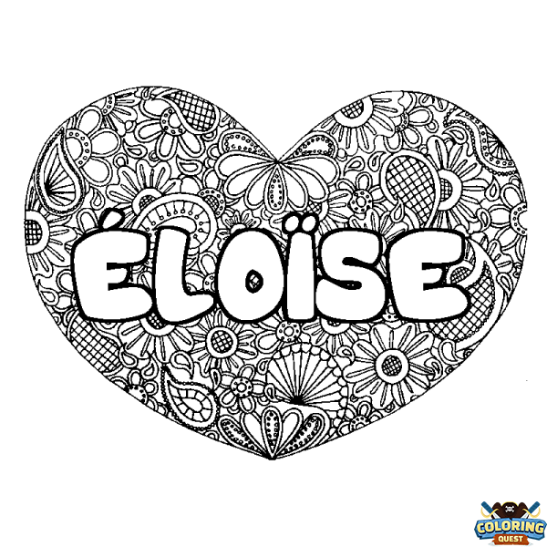 Coloring page first name &Eacute;LO&Iuml;SE - Heart mandala background