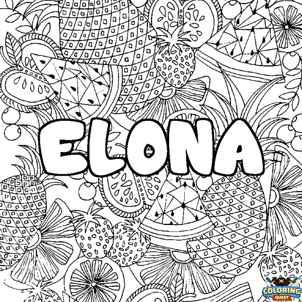 Coloring page first name ELONA - Fruits mandala background