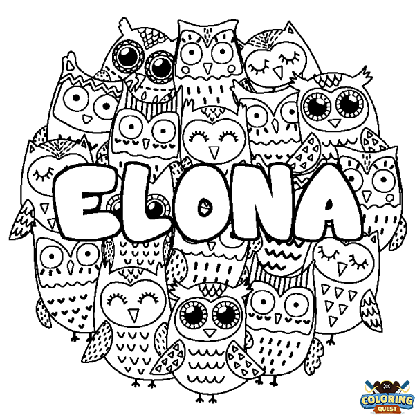 Coloring page first name ELONA - Owls background