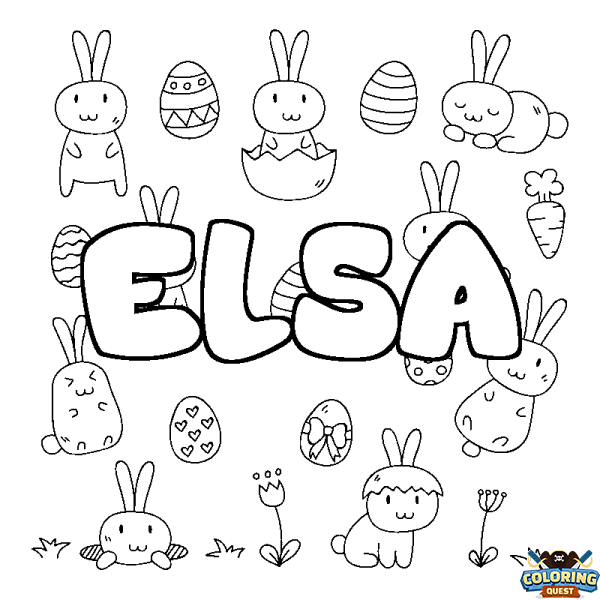 Coloring page first name ELSA - Easter background