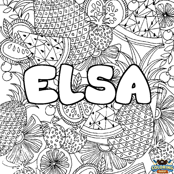 Coloring page first name ELSA - Fruits mandala background