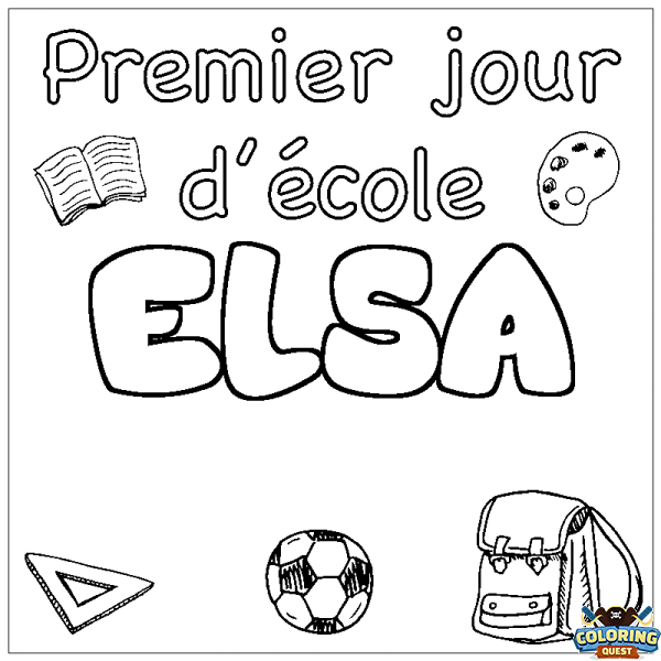 Coloring page first name ELSA - School First day background