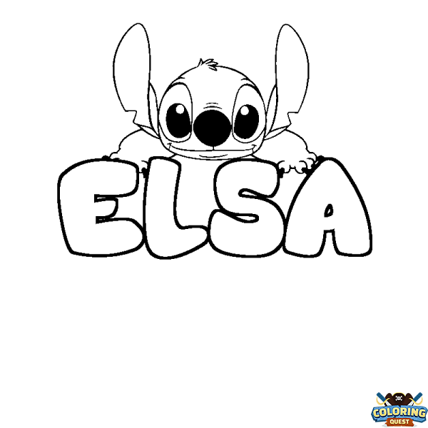 Coloring page first name ELSA - Stitch background