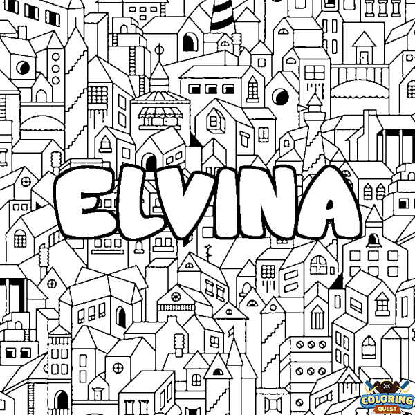 Coloring page first name ELVINA - City background