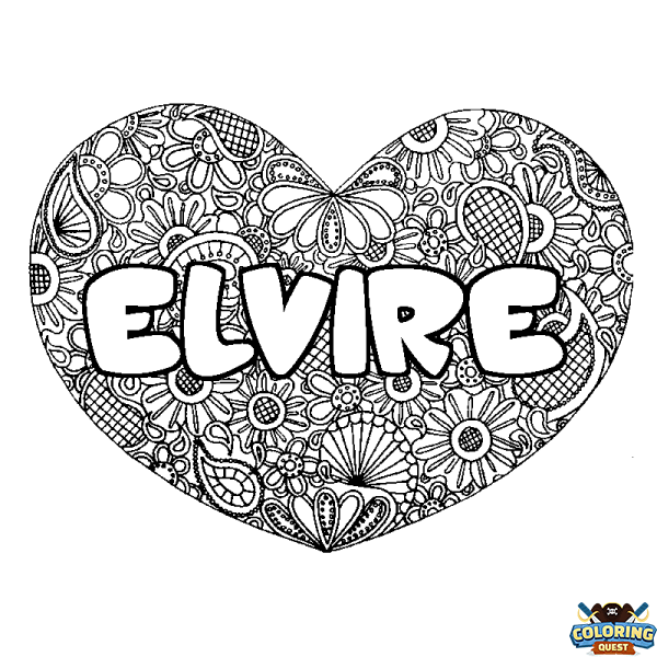 Coloring page first name ELVIRE - Heart mandala background