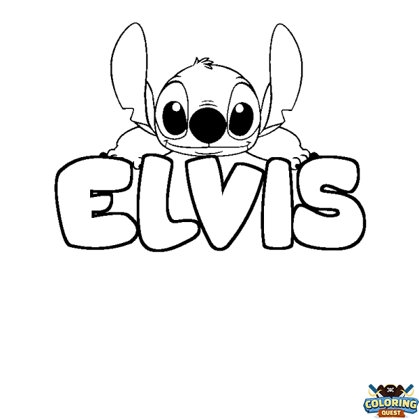 Coloring page first name ELVIS - Stitch background