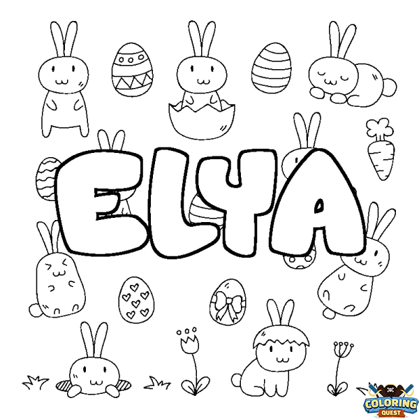 Coloring page first name ELYA - Easter background