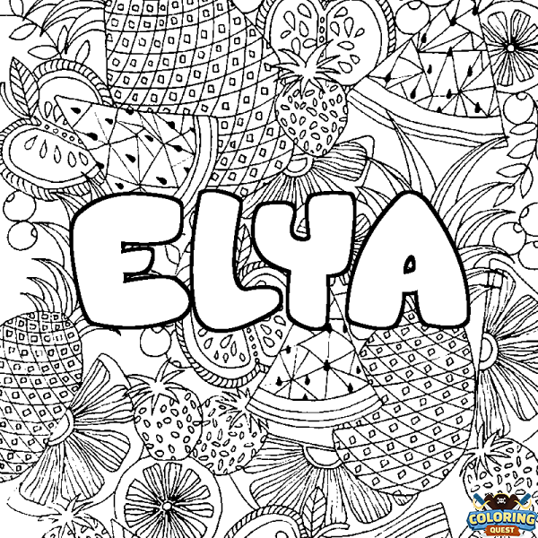 Coloring page first name ELYA - Fruits mandala background