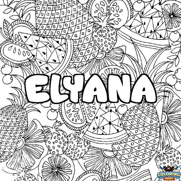 Coloring page first name ELYANA - Fruits mandala background