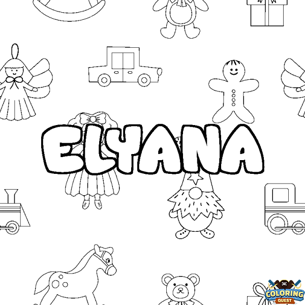 Coloring page first name ELYANA - Toys background