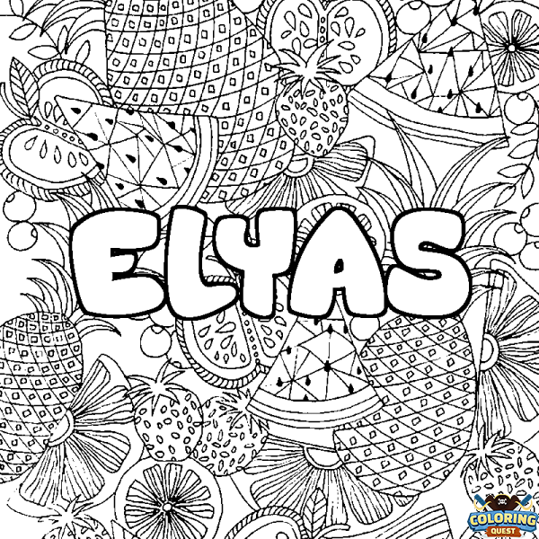 Coloring page first name ELYAS - Fruits mandala background