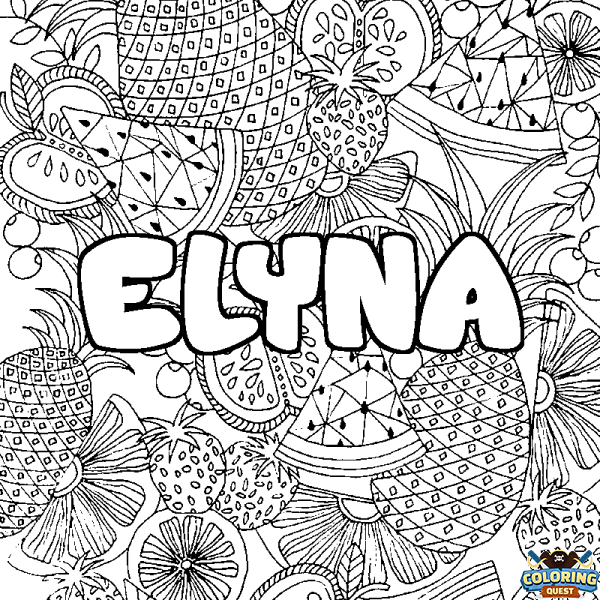 Coloring page first name ELYNA - Fruits mandala background