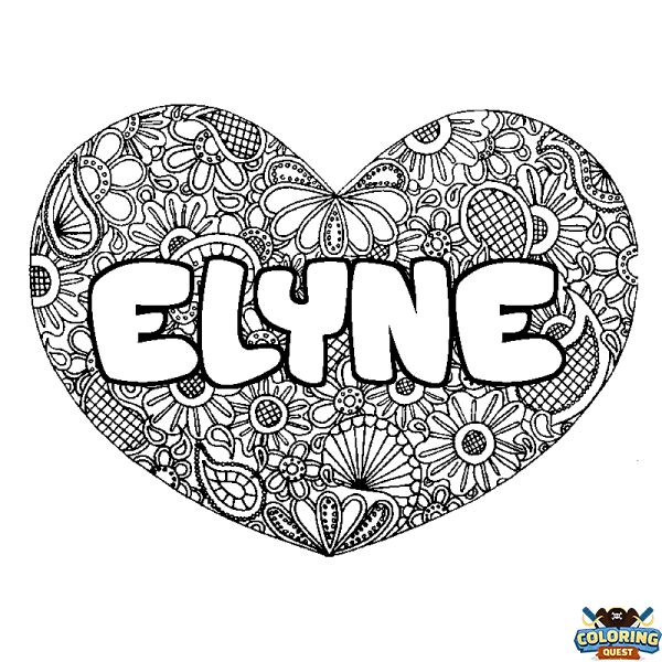 Coloring page first name ELYNE - Heart mandala background