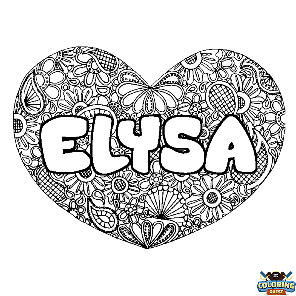 Coloring page first name ELYSA - Heart mandala background