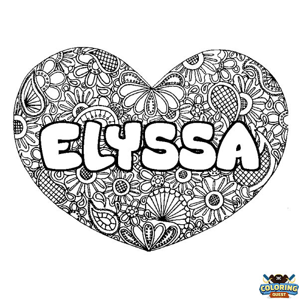 Coloring page first name ELYSSA - Heart mandala background