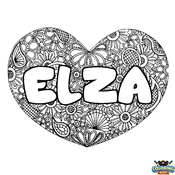 Coloring page first name ELZA - Heart mandala background