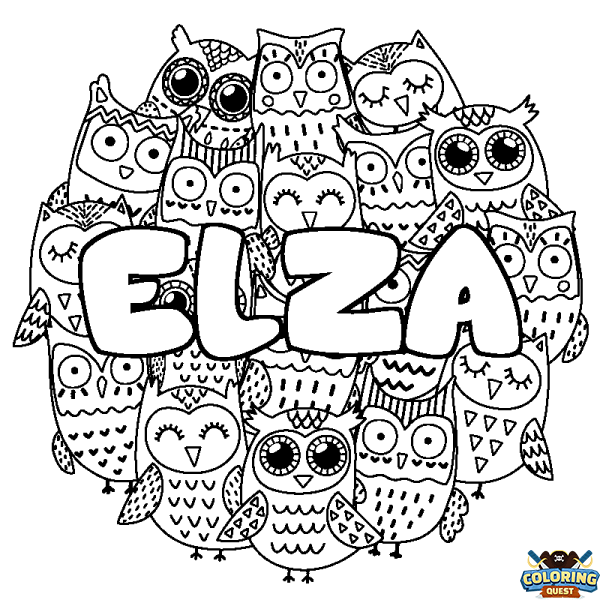 Coloring page first name ELZA - Owls background