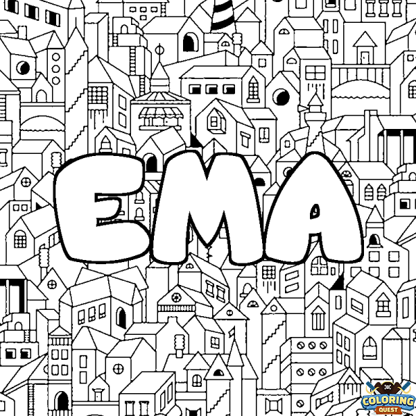 Coloring page first name EMA - City background