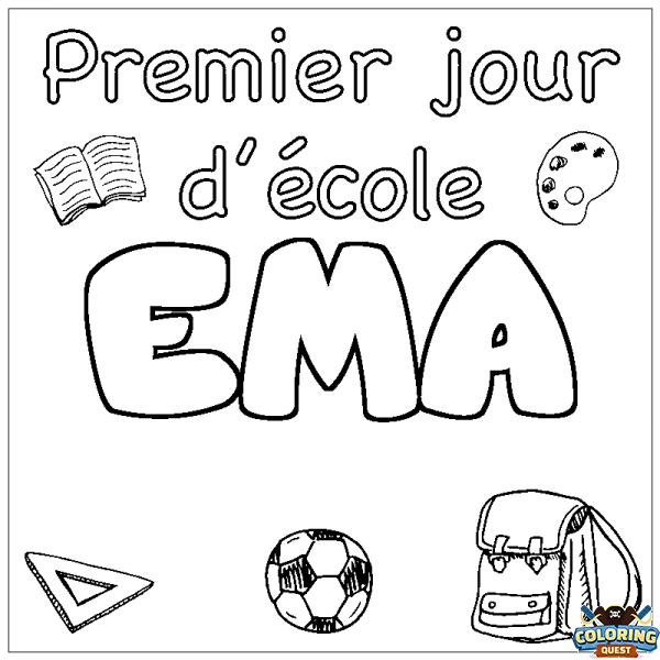 Coloring page first name EMA - School First day background