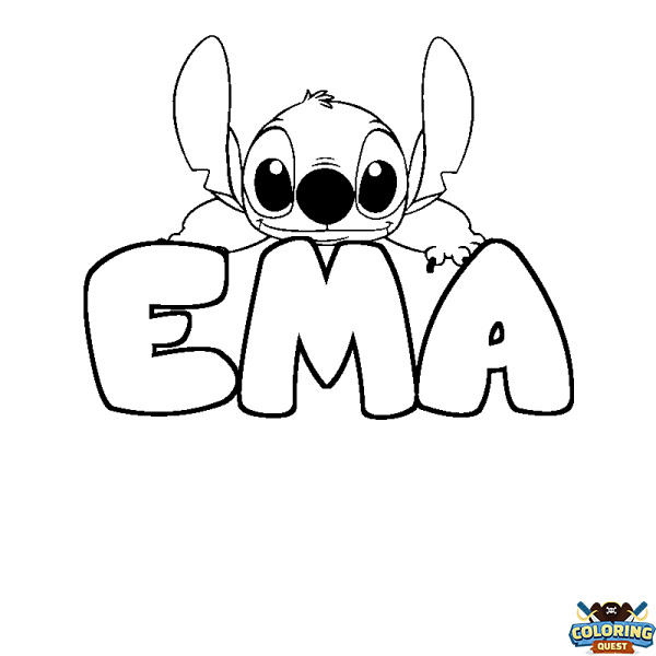 Coloring page first name EMA - Stitch background