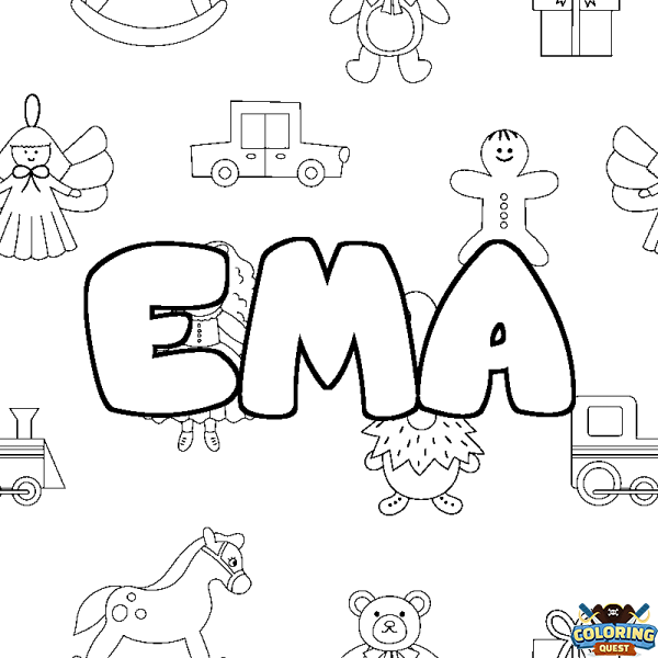 Coloring page first name EMA - Toys background