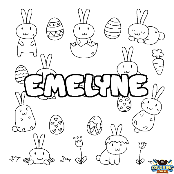 Coloring page first name EMELYNE - Easter background