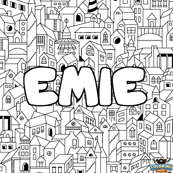 Coloring page first name EMIE - City background