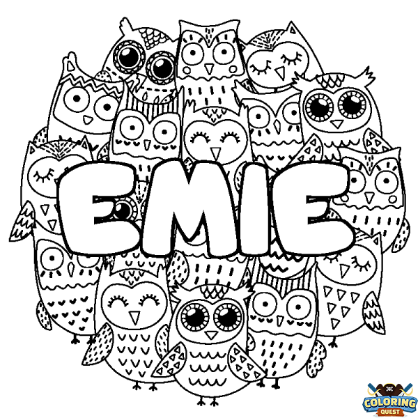 Coloring page first name EMIE - Owls background