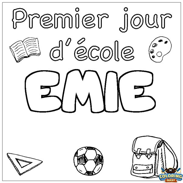 Coloring page first name EMIE - School First day background