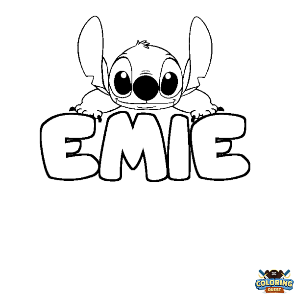 Coloring page first name EMIE - Stitch background