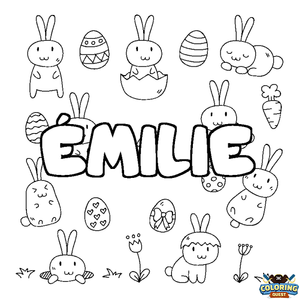 Coloring page first name &Eacute;MILIE - Easter background