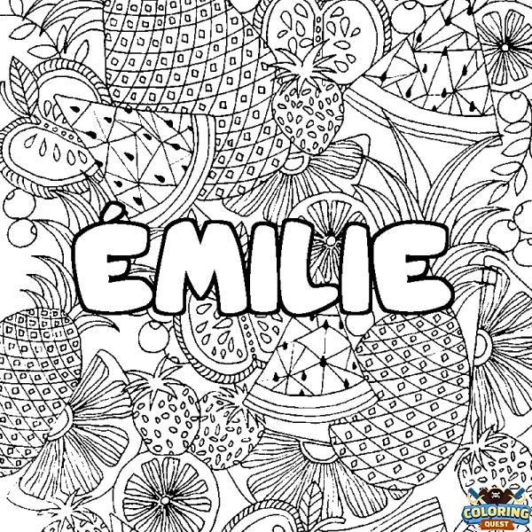 Coloring page first name &Eacute;MILIE - Fruits mandala background