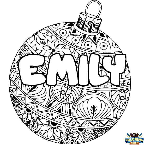 Coloring page first name EMILY - Christmas tree bulb background