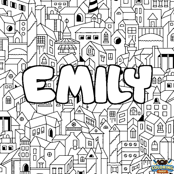 Coloring page first name EMILY - City background