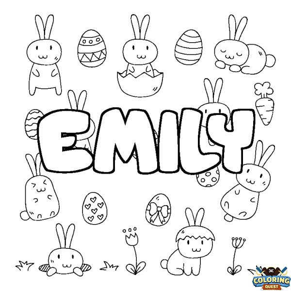 Coloring page first name EMILY - Easter background