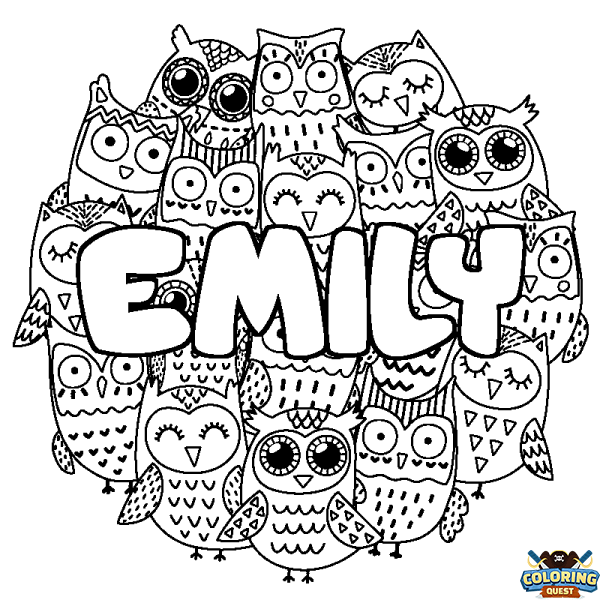 Coloring page first name EMILY - Owls background