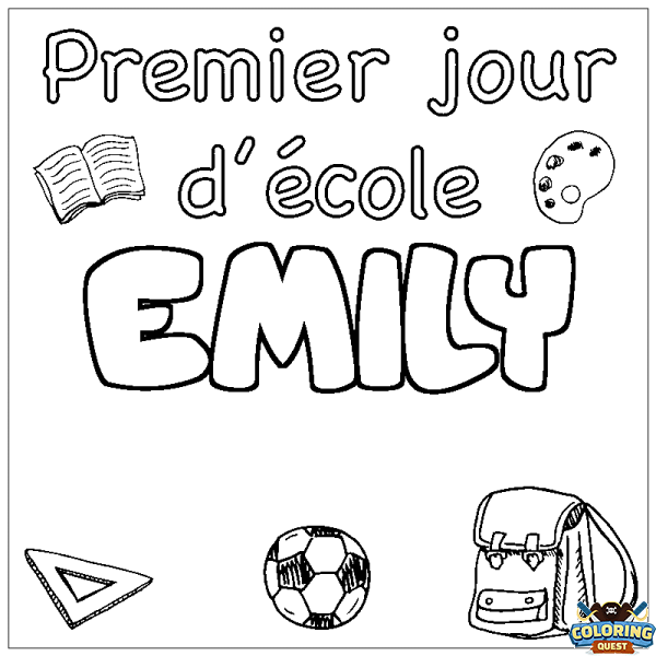 Coloring page first name EMILY - School First day background